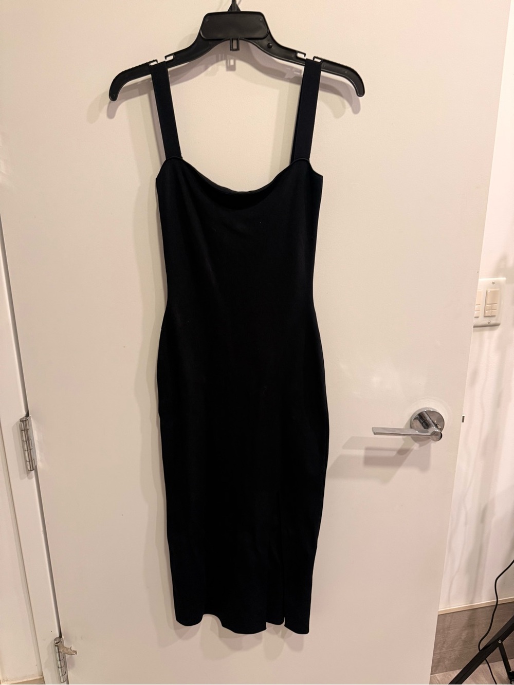 Black Midi Slip Dress with Wide Straps